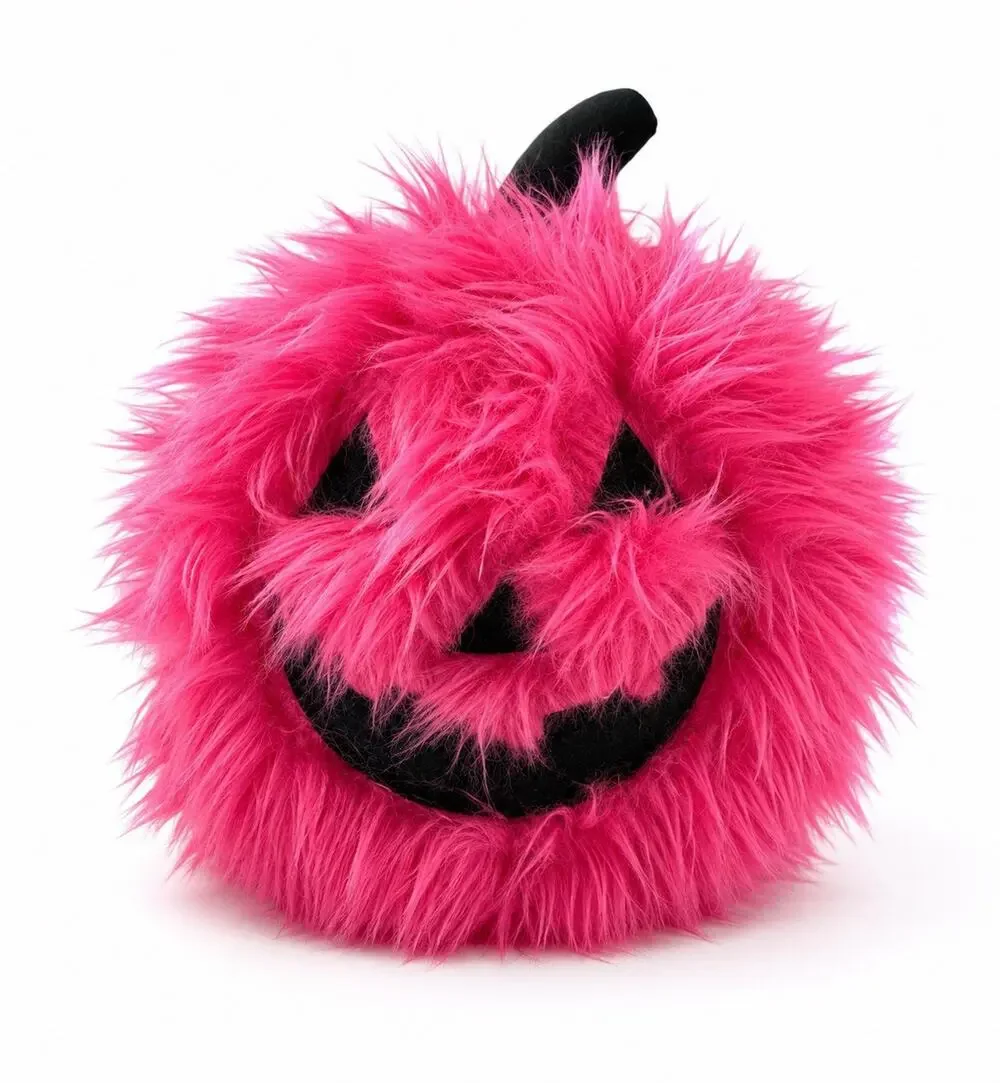 Cupcakes and Cashmere Pink Furry Jack-O’-Lantern Pumpkin Halloween Plush 14”